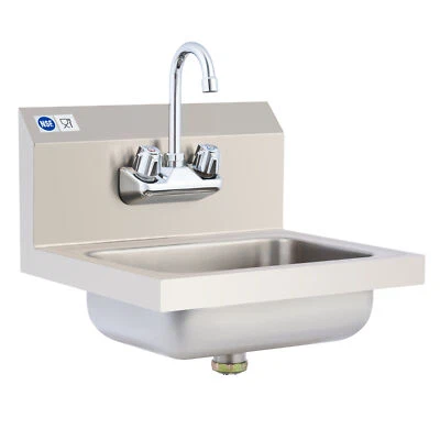 WILPREP 17 x 15" Hand Wash Sink w/ FAUCET Commercial Stainless Steel Wall Mount Kit NSF