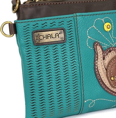 CHALA LaserCut Mini Crossbody Purse - Convertible Strap, Faux Leather, Multiple Pockets (Otter - Turquoise)