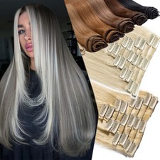CLEARANCE Thick Double Weft Clip in Remy Human Hair Extensions Full Head Blonde