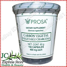 VEGETABLE CHARCOAL 150 CAPSULES 400 MG CARBON VEGETAL PROSA DIGESTIVE SYSTEM