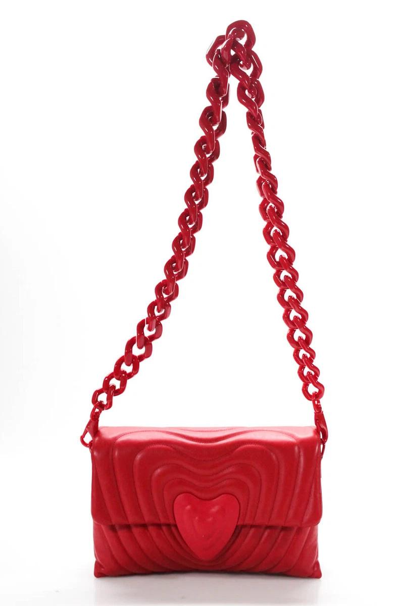 Quilted Leather Heart Clasp Crossbody Bag