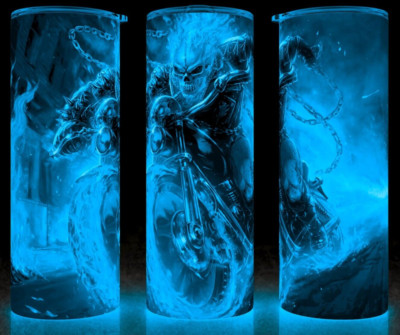 Glow in the Dark Ghost Rider on Hell Bike Superhero Cup Mug Tumbler 20 oz