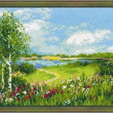 Lakeview Serenity Cross Stitch Kit - Tranquil Path to the Lake - 11" x 9" Zweiga