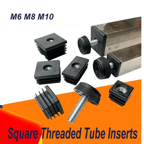 Square Tube Inserts Adjustable Feet M6~M10 Plastic Threaded Box Section Bungs - Picture 4 of 5