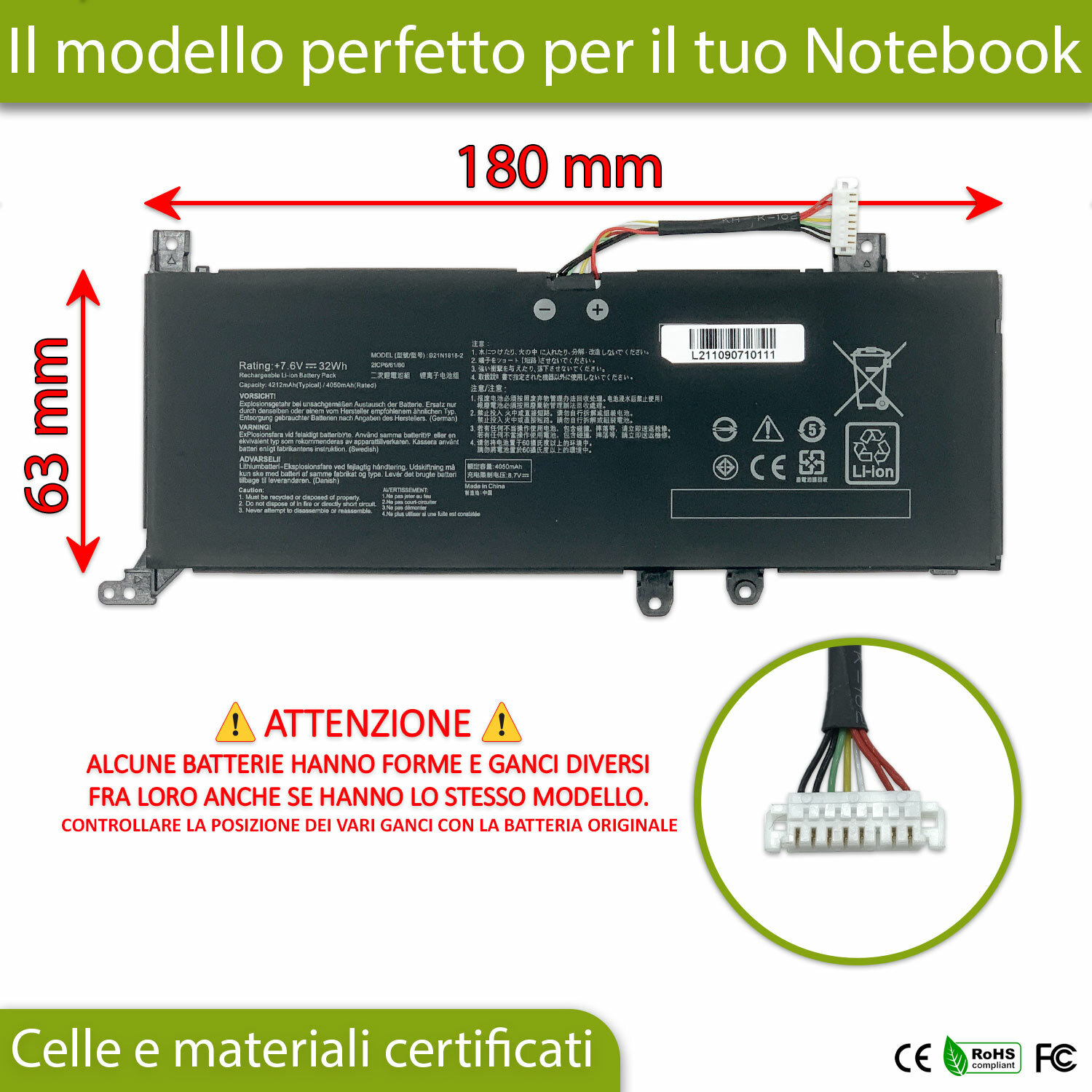 Ricambio Batteria Asus Vivobook M509DA X512FA 7.6V 32Wh Certificata - 2