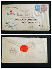 UNIQUE INDIA 1916 REGISTERED “ADVERTISING” COVER “JOHNSON & JOHNSON” TO J&J, USA