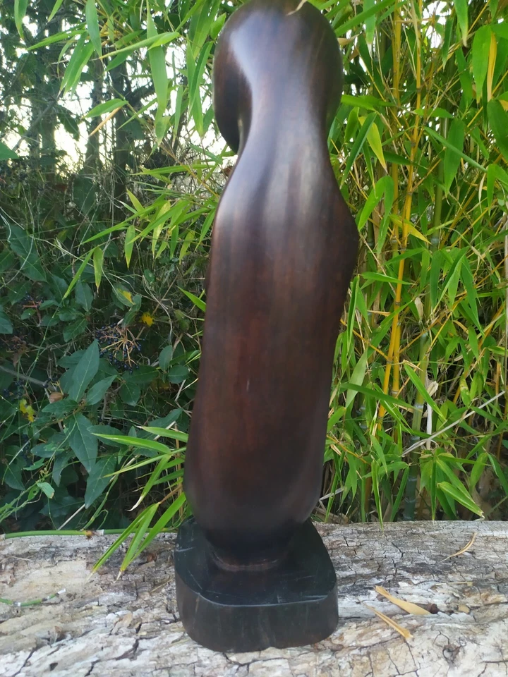 Grande Sculpture Femme à l'Enfant Ancienne, en Ebène, Statue Bois - Photo 4/4