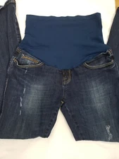 Mavi Pea In The Pod Distressed Maternity Jeans Sz S Bootcut Dark Wash Denim EUC 