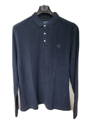  75 CAMEL ACTIVE sz XL T-SHIRT POLO LONG SLEEVES SOLID NAVY DYED STRETCH NEW