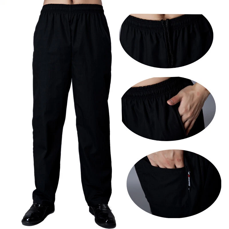 Men Chef Work Pants Kitchen Baggy Trouser Restaurant Elastic Waist Uniform Pants - Image 3 of 4