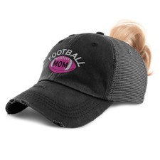 Womens Ponytail Cap Football Mom Mommy Cotton Activity Distressed Trucker Hats