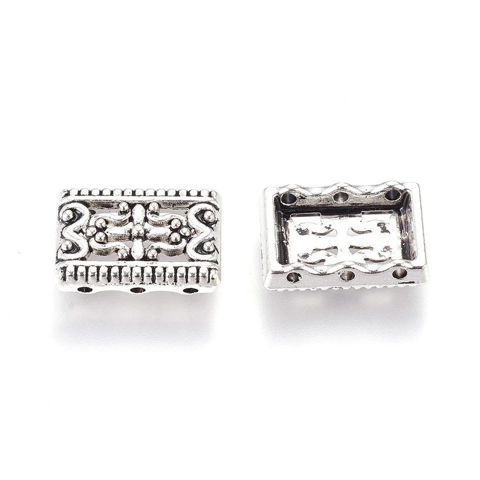 20pcs Tibetan Alloy Multi-Strand Connectors Filigree Rectangle 3-Hole Beads 17mm - Image 2 of 2