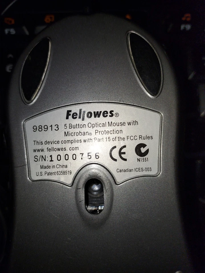 Fellowes Microban Black 5 Button Optical Mouse w/ Scroll Wheel USB Wired 98913 - Image 2 of 4