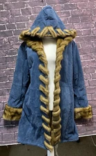 Dennis by Dennis Basso Coat Jacket Womens Large Blue Leather Faux Fur Trim NWT
