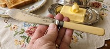 Antique Aesthetic Movement Butter Knife Bone Handle Silver Plate Engraved JB
