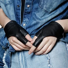  Womens Fingerless Leather Gloves Unlined Leather Driving Gloves Large Black