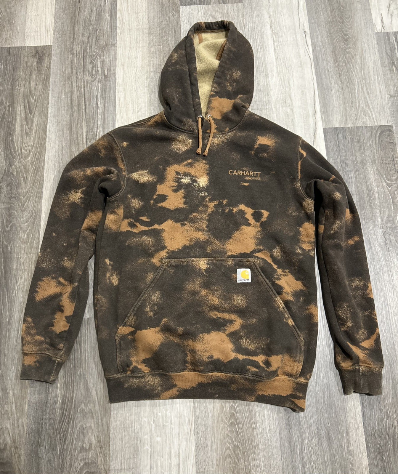 Carhartt Brown Black Fleece Pullover Hoodie Men's small Loose Fit Camouflage