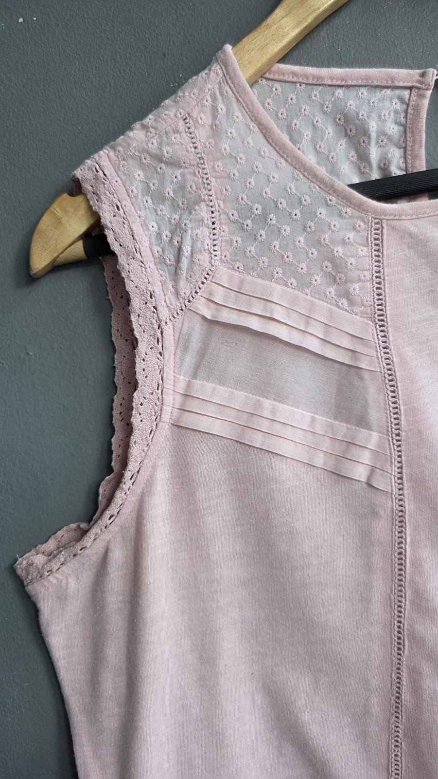 Hush Pink Cotton Lace Trim Sleeveless Top Embroidered Detail M Mesh Light Summer image 2