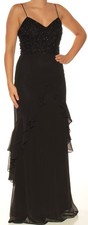 BETSY & ADAM Womens Black Spaghetti Strap Full-Length Evening Sheath Dress 2