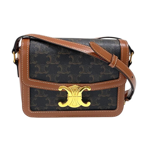 CELINE Teen Triomphe Bag 188882 Tan Triomphe Canvas Shoulder Bag #1542
