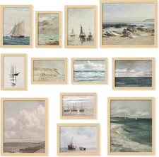 Framed Coastal Vintage Wall Art - Nautical Seascape Decor for Home