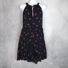 Farm Rio Dress Womens XS / S Black Cherry Print Tiered Ruffle Halter Mini Lined
