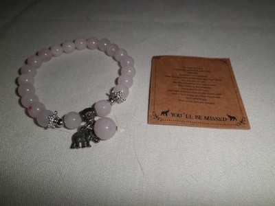 NEW Elephant/Pink Bead Bracelet With ''You'll Be Missed'' Poem and Gift Box