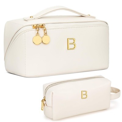 KKXIU Initial Makeup Bag for Women - Beige B