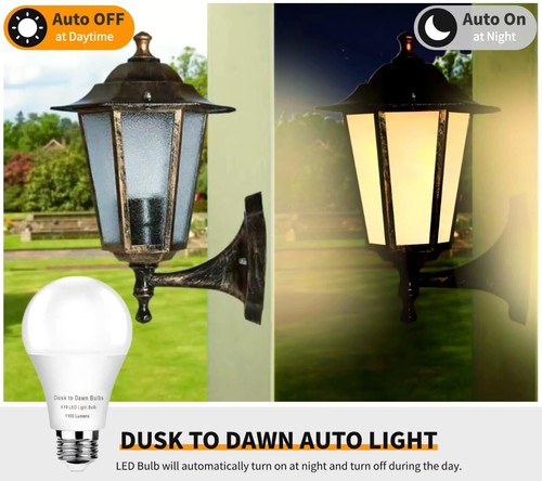 4 Pack Dusk to Dawn Light Bulbs Outdoor, 2700K Warm White 1100LM,Sensor A19 L... - Picture 2 of 6