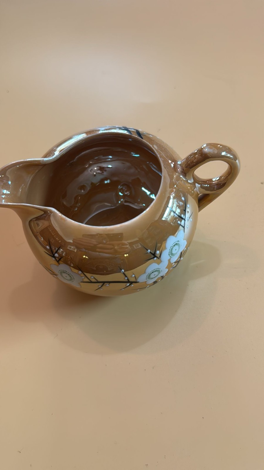 Vintage TA Japan Lusterware Tea Set Cherry Blossom Service for 6 Gold Peach Pink