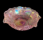 Vintage LE Smith Pink Iridescent Carnival Bowl Diamond And Lace Scalloped Edge