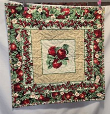 Hand Made Quilt Wall Hanging -- Apples  Cherries Red  Green