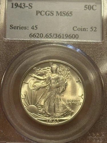 1943 S Ms65 Walking Liberty Half Dollar Pcgs Stunning White Lustrous Example!