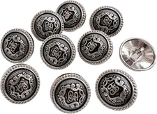 10PC Antiqued Silver Shield Buttons: Metal Shank Buttons for Sewing Crafts 15mm