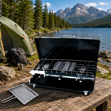 Yellowstone 3 Burner Gas Cooker with Grill – Portable Outdoor Camping Stove