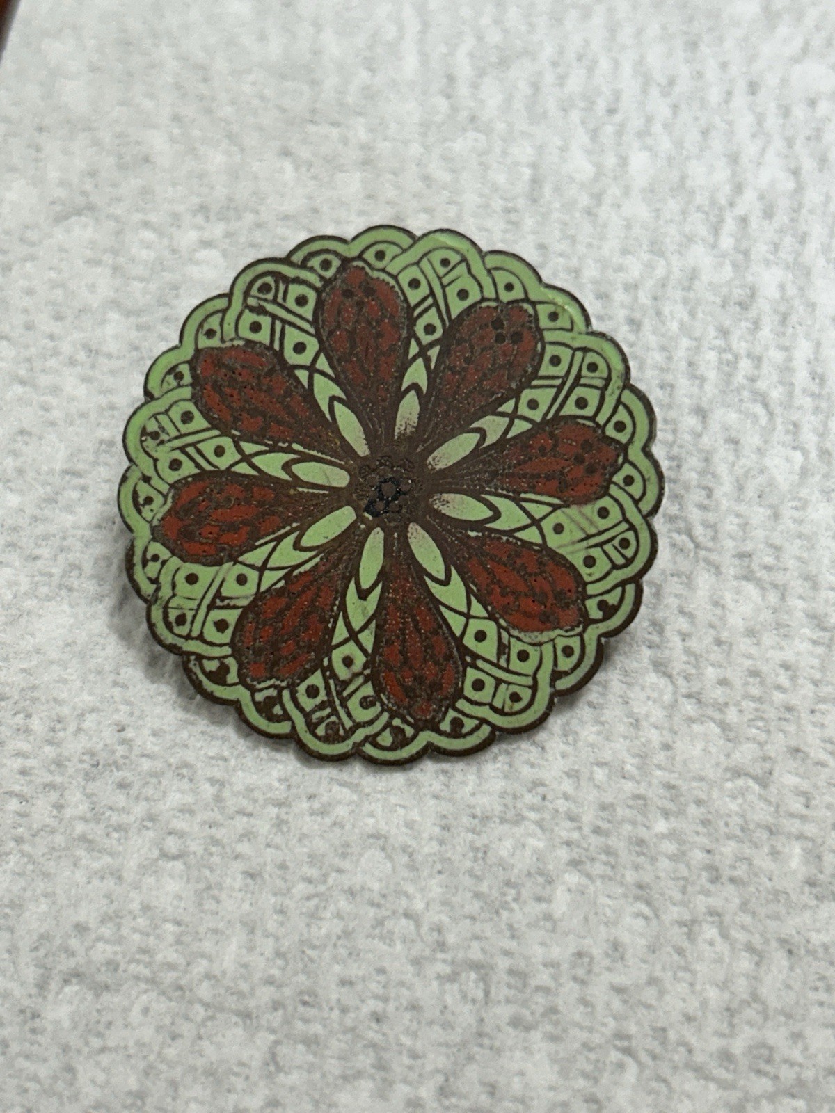 Antique Victorian Enamel Button 1 3/8” Diameter