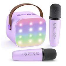 Mini Karaoke Machine with 2 Wireless Microphones, TOP Kids Gifts Purple 2 Mic