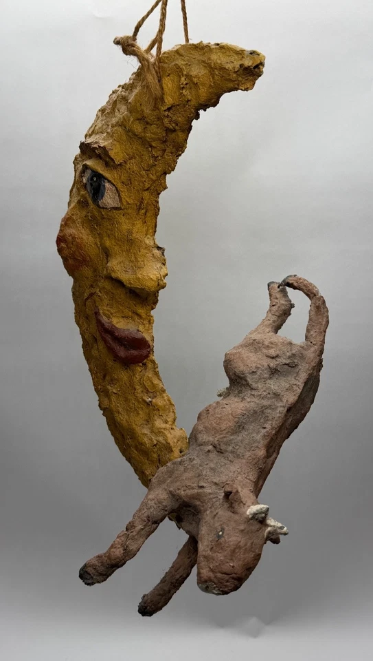 1970-е винтажная американская народная художественная бумажная маша корова луна детский стишок - Изображение 3 из 4