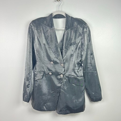 NEW Vintage 90s Caché Silver Metallic Women’s Blazer Crisscross Size Medium - 第 1/7 張圖片