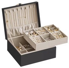 Black Faux Leather Lined Jewelry Box w/ Removable Tray