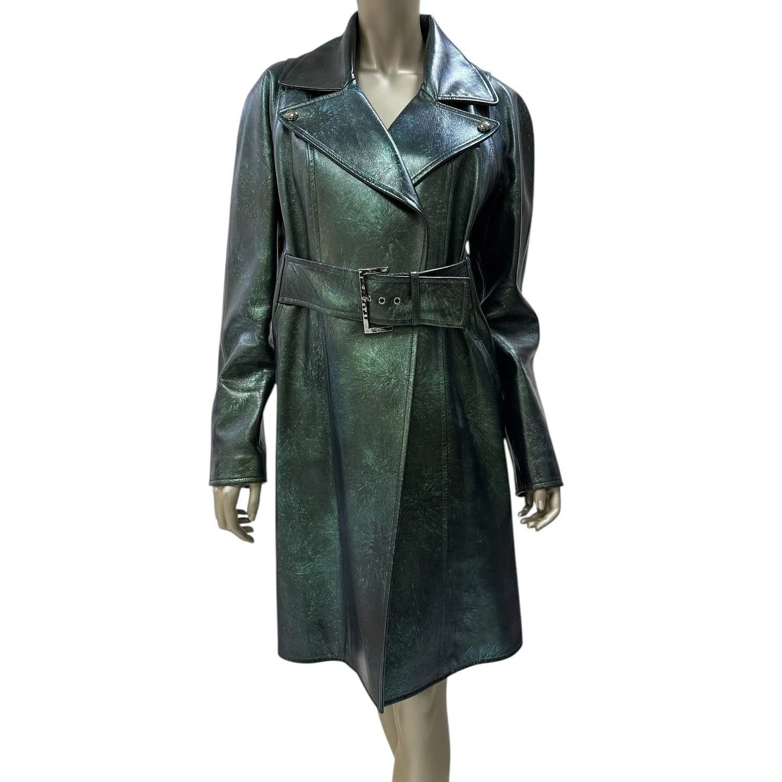 Cappotto Chanel in pelle verde scuro iridescente tg.48
