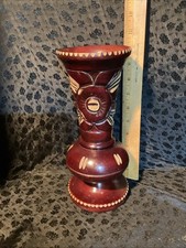 Solid Wooden Carved and Hand Crafted Vase 10" tall Carved Flowers design