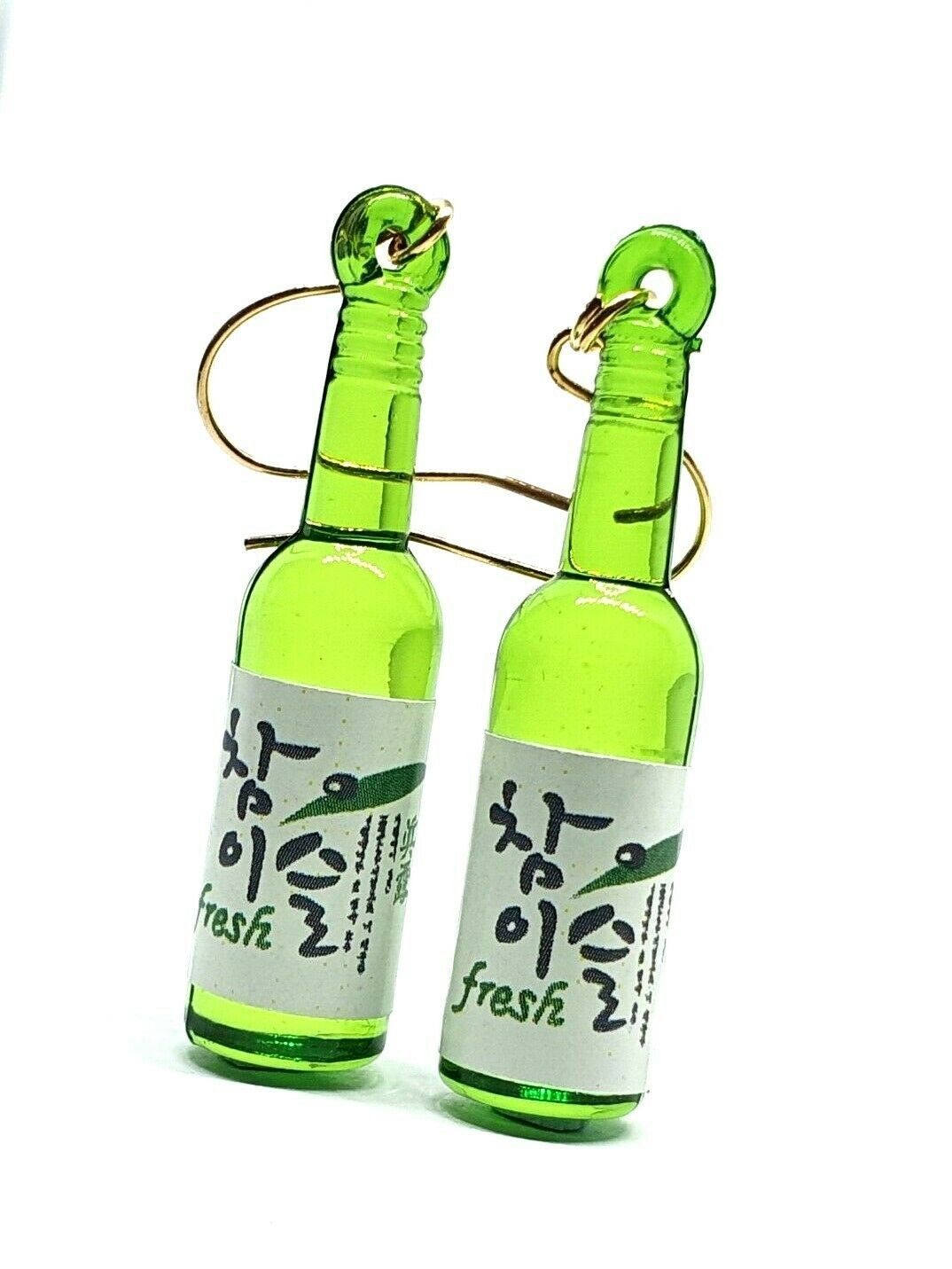 Pendientes Botella Verde Sake Bebida Soju Verano Moda Extravagante Botella...