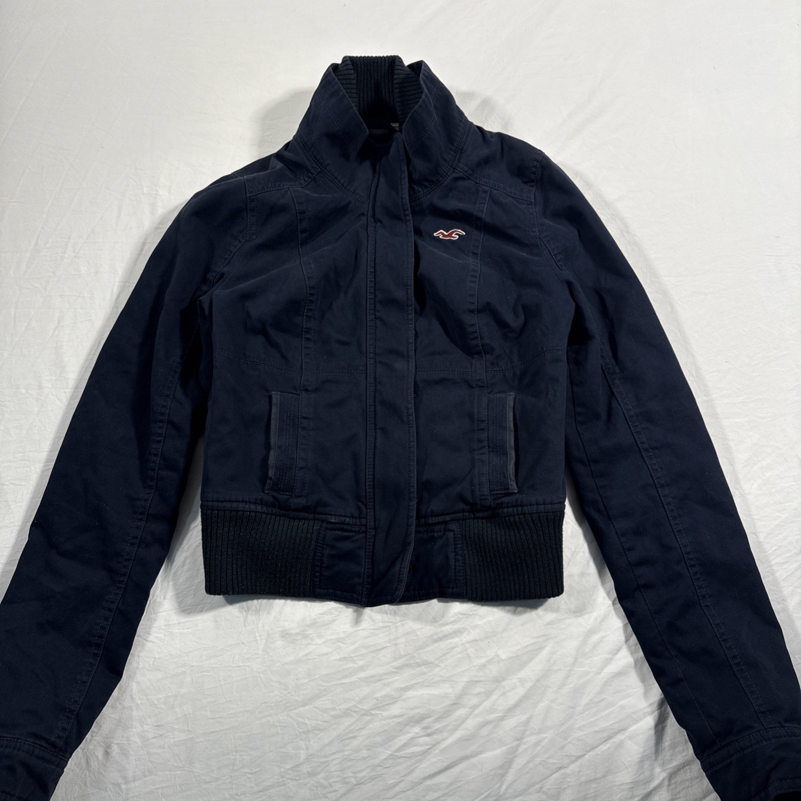 VTG Y2K Hollister Fitted Bomber Jacket Navy Blue Women’s Small