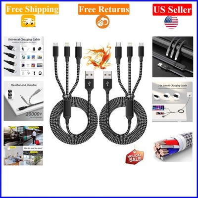 2Pack 4FT Multi USB Charging Cables 3-in-1 for iPhone, Android, Micro USB