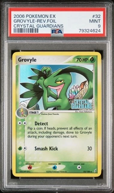 2006 POKEMON EX CRYSTAL GUARDIANS #32 GROVYLE-REV.FOIL CRYSTAL GUARDIANS PSA 9