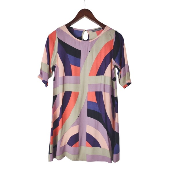 Mister Zimi Womens Size 8 Multicolour Geometric Short Sleeves Mini Dress
