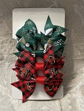 Christmas Holiday Hair Bow Clips Grosgrain Ribbon Girl Hair Barrette Set