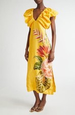 Farm Rio Spring Awakening Placed Floral Linen Dress