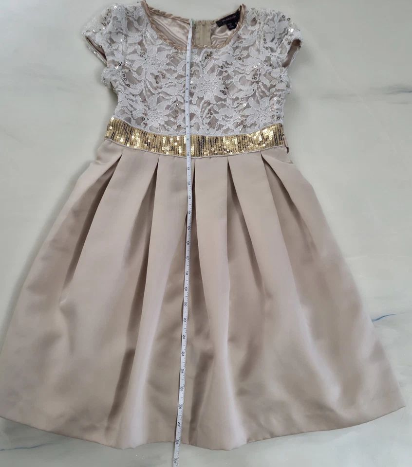 Girls Size 10 "MY MICHELLE" Gold Satin Sequin Lace & Champagne Party Dress EUC - Image 4 of 4